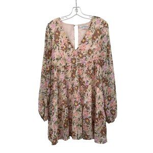 Fourteenth Place Womens Floral A-Line Dress Long Sleeve Multicolor Size Medium